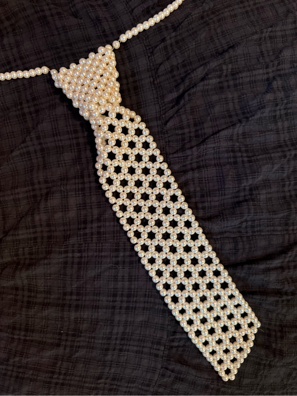 Pearl Beaded Tie Necklace - Cream Pearl Statement